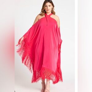 NWT Eloquii Women's Plus Size Fringe Formal Caftan Dress in Pink